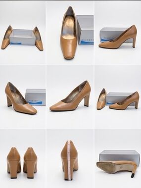 Caressa Tan Leather Mid Heel Pumps — Classic Women's Work Heels